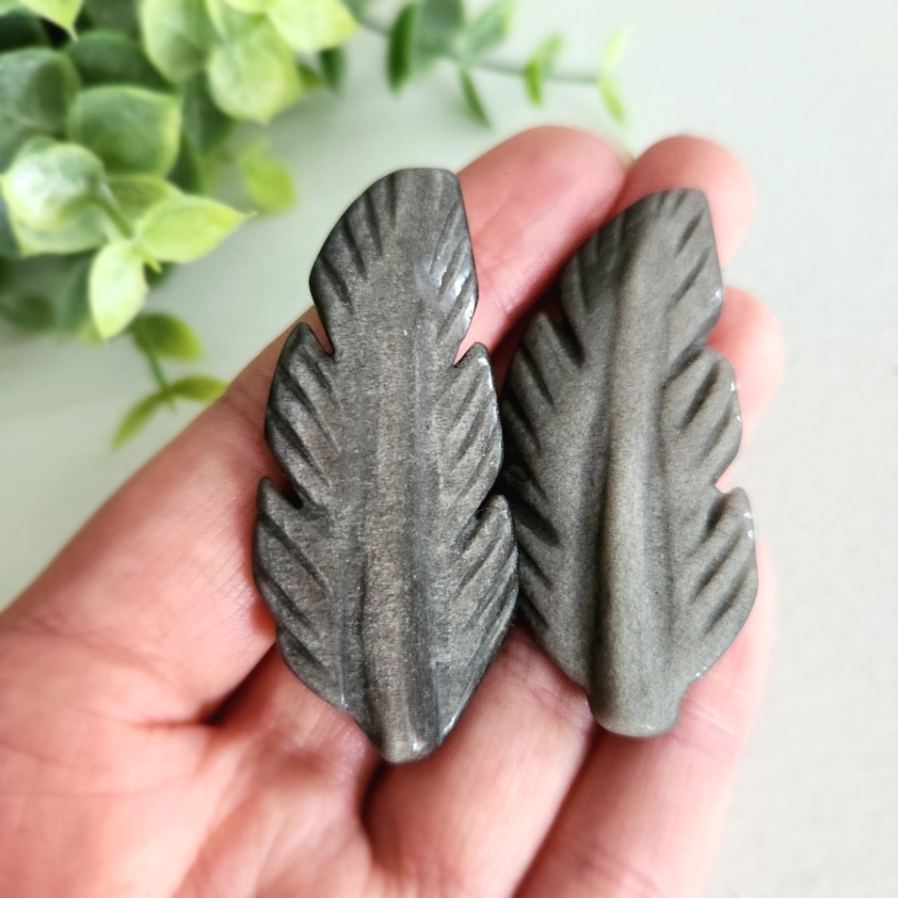 2 sheen obsidian feathers - mini boho crystal carvings
